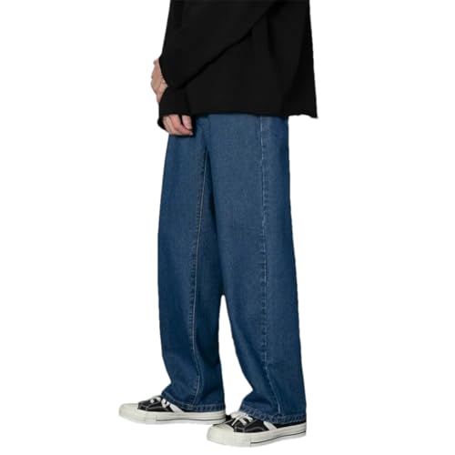 Men's Casual Long Jeans Four Seasons Solid Color Button Straight Denim Wide-Leg Pants