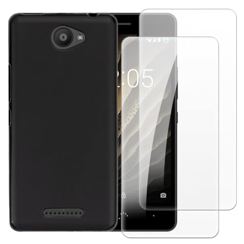 Shantime Funda con 2 Piezas Protector Compatible con BQ Aquaris U, Carcasa Antigolpes y Cristal Templado Protección Completa(Negro)