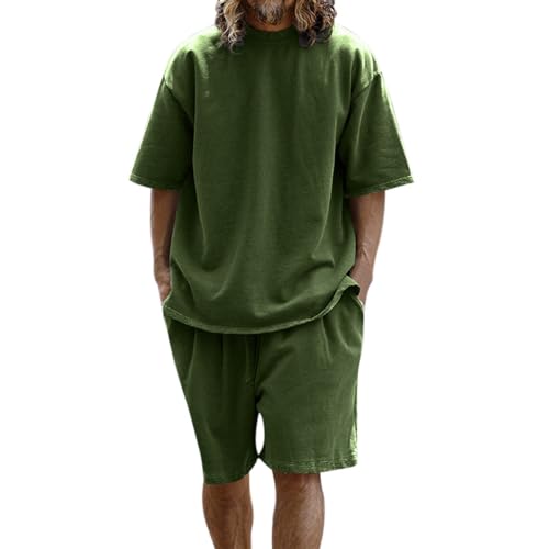 T-shirt ample col rond et short homme : ensemble 2 pièces tissu éponge léger