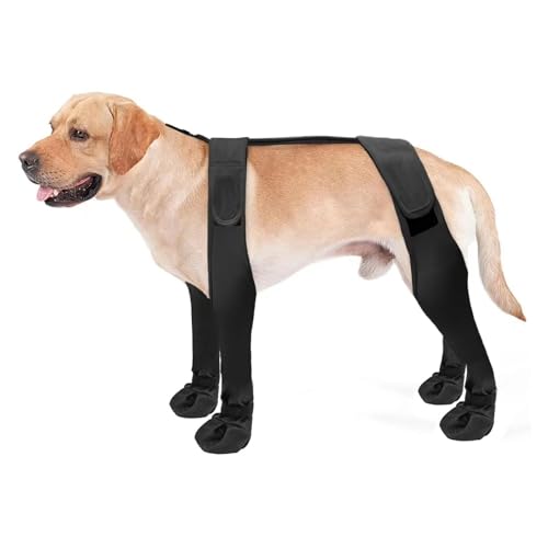 PetPhindU Dog Suspender Boots Tall Dog Boots Anti-Slip Fall Waterproof Dog Shoes Leggings Adjustable Suspender Boots Dogs Winter Snow Rain Hiking Paws Protector Dog Rain Shoes (M,Black)