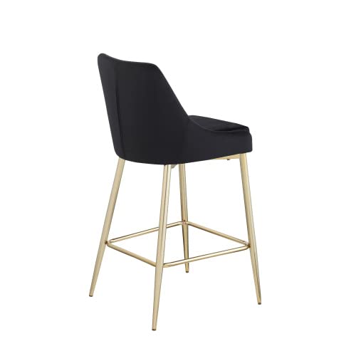 I-Pook Bar Stools Set Of 2 Velvet Upholstered Counter Height Barstools With Brushed Gold Metal Legs And Foot Rest Modern High Back Bar Chairs For Dining Room Kitchen Island Pub, Black #TOP4