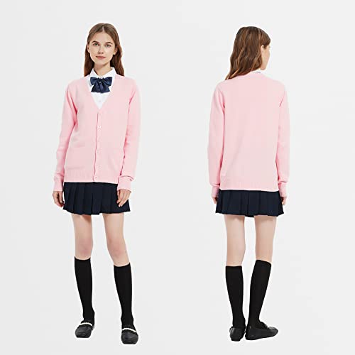 Image of jinghuiyue Women's Cardigan School Uniform Sweater V Neck Button Down Knit Cardigans Coat with Pockets
