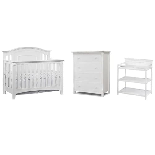 Pemberly Row 3-Piece Nursery Set with Convertible Crib, Changing Station, and 4-Drawer Dresser in White, Coordinated Nursery Furniture Collection for Infant Care, Sleeping, and Storage
