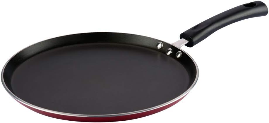 Nobel Non-Stick Crepe and Pancake Frying Pan, Flat Skillet, Forged Aluminium, Soft Grip Handle, 25 cm, Red, All Hobs