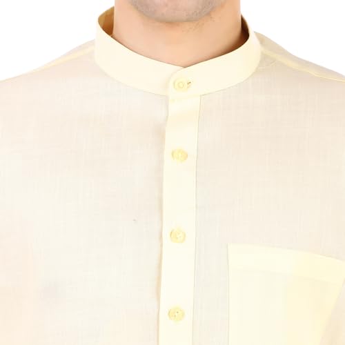 Image of Men's Cotton Solid Kurta Set Mandarin Collar Regular Fit Long Sleeves Ethnic Dress