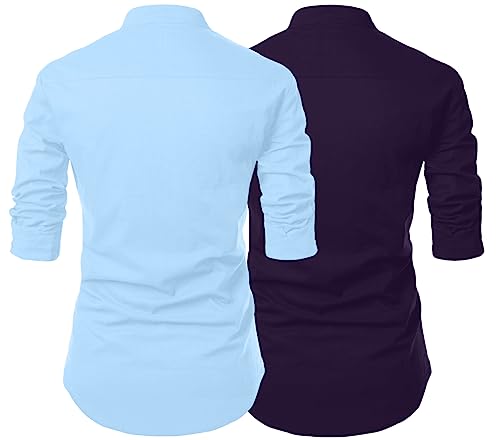 Image of Men's Trendy Short Kurta Shirt | Mandarin Collar Full Sleeve Cotton Ethnic Wear | Regular Fit Traditional Indian Apparel | Casual Festive Party Function Clothing