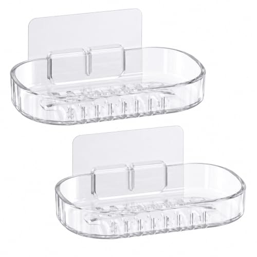 Image of Transparent Soap Holder for Bathroom - Self-Adhesive Wall-Mounted Soap Case, Durable Bathroom Organizer - No Drill Soap Dispenser for Wash Basin, Soap Stand for Bathroom (2, Transparent Soap Holder)