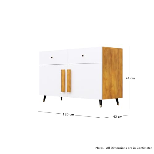 Image of Bniture Storage Cabinet Wooden for Living Room Sideboard with 2 Drawer and 2 Door | Storage Organizer Chest of Drawer Cabinet for Home Hallway Drawing Room Bedroom Kitchen | Giant Wood & Frosty White