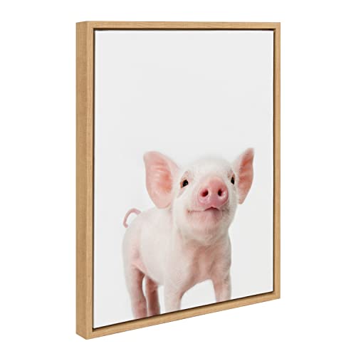 Kate and Laurel Sylvie Animal Studio Piglet Framed Canvas Wall Art by Amy Peterson Art Studio; 18x24 Natural; Whimsical Fun Animal Nursery Art for Wall