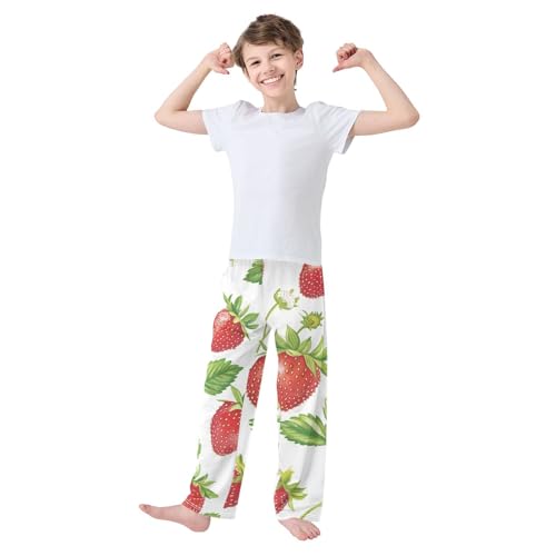 ZZXXB Strawberry Florals Print Boys Long Pants Soft Trousers Elastic Waist Kids Lounge Bottoms with Pockets S-XL3