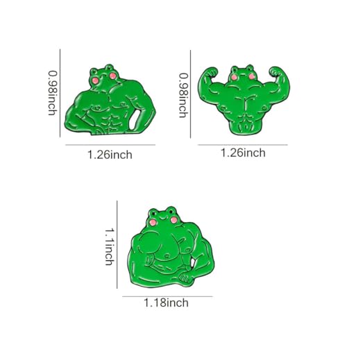 Image of 3 Pcs Athletic Muscle Frog Brooch Pins Set,Cartoon Funny Enamel Pin for Backpacks Aesthetic Brooch Badges for Hats Jeans Jackets Bags Decor