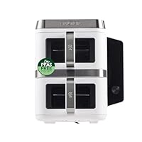 Salter VertiCook View Air Fryer - Vertical Double Drawers, Cook On 4 Levels, XL 9L Capacity - 2 x 4.5L Baskets, 2 Drawers & 2 Racks, Space Saving, 12 Functions, Sync & Match, PFAS-Free, 2400W, White