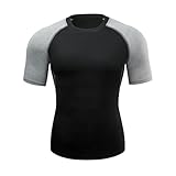 PANVER Men Short Sleeve Lightweight Absorbent Breathable Compression Shirts Fitness Elastic Quick Drying Muscle Shirt Gym Exercise Jogging Sportshirt K-Black M