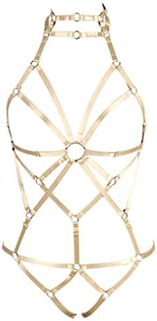 PETM•HS Women's Strap Body Harness Lingerie Full Caged Waist Garter Belts Set Strappy Frame Bralette Punk Goth Halloween Club Party Dance Rave Wear