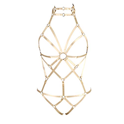 PETM•HS Women's Strap Body Harness Lingerie Full Caged Waist Garter Belts Set Strappy Frame Bralette Punk Goth Halloween Club Party Dance Rave Wear