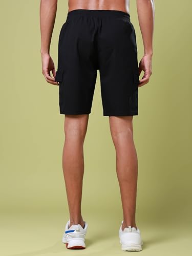 Image of TECHNOSPORT Men's Solid Slim Fit Sports Shorts TS Flexi Quick Dry Polyester Drawstring with Pockets UPF50+ for Gym Running Workout Anti Odour