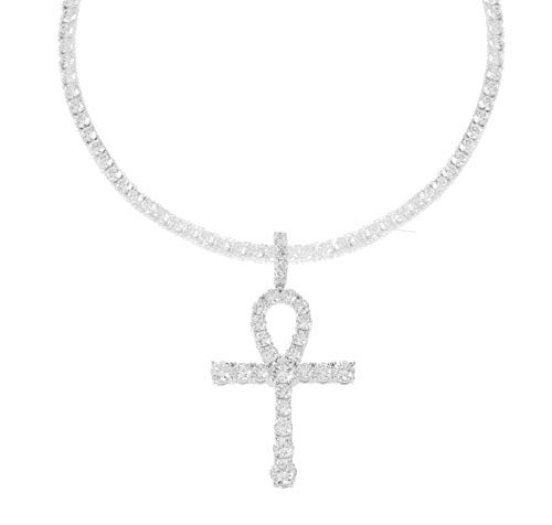 Chaîne de tennis en argent 925 massif avec sa croix égyptienne scintillante en zircone