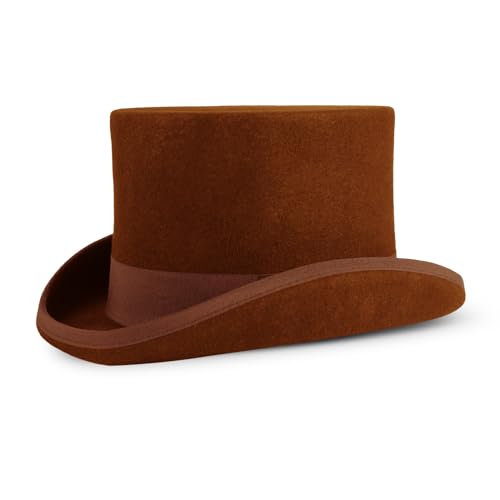 Punctualgood Wool Felt Top Hat Victorian Mad Hatter 6 Magic Hat Gentlemen Performing Jazz Caps Rock Hat for Men Women Gift (US Alpha Medium Brown)