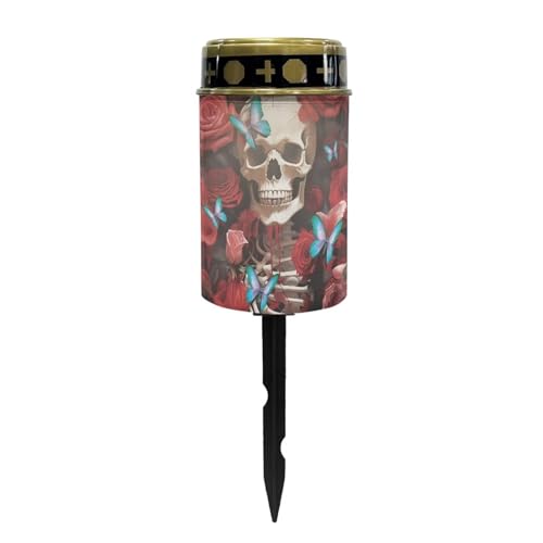 LJMKZJN Floral Butterfly Skull Print Solar Outdoor Lights, Solar Torch with Flickering Flame Waterproof, Solar Power Garden Lights, LED Flame Pathway Torches Lights for Yard, Patio, Outside Landscape
