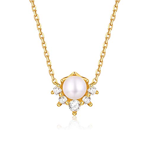 Collier femme perle et couronne en argent avec détails plaqué or KnSam