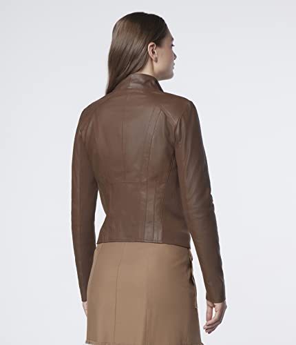 Marc New York By Andrew Marc Women's Lightweight Asymmetrical Leather Jacket, Sepia, Medium #TOP2