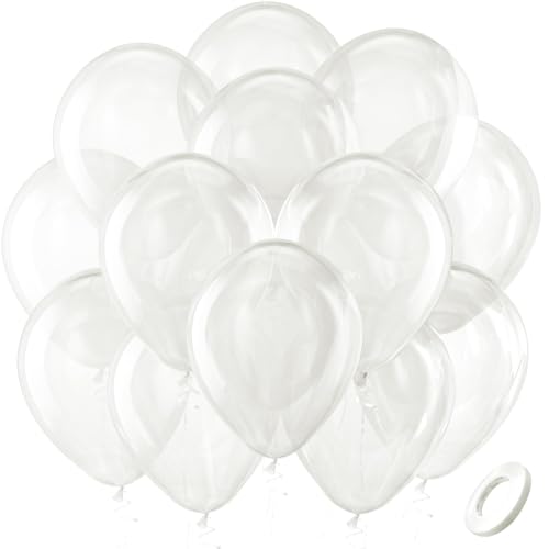 Bezente Clear Balloons Latex Round Helium Party Balloons 100 Pack 12 inch