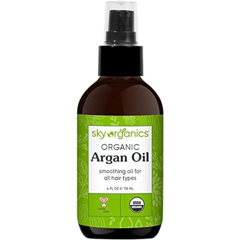 Moroccan Argan Oil (118 ml) by Sky Organics 100% Pure Cold-pressed Organic Argan Oil from Morocco Moisturizing & Smoothing Hair Oil for All Hair Types Argan Oil Hair Mask for Shine Frizz and DIY Cover