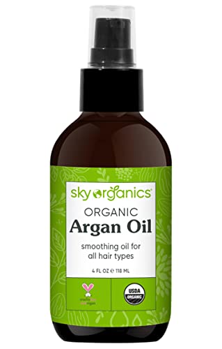 Sky Organics Organic Argan Oil for Hair, 100% Pure & Cold-Pressed USDA Certified Organic to Hydrate, Soften & Smooth, 4 fl. Oz + Ebook