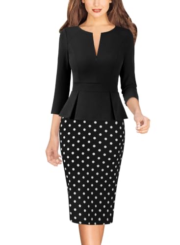 Image of VFSHOW Womens Work Business Office Front Zipper Peplum Church Sheath Dress