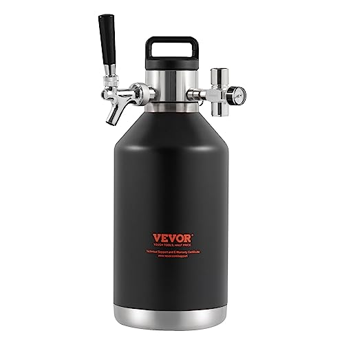 VEVOR Bierzapfanlage Mini Bierfass Bierbraugerät 4 L, Tragbares Druckfass-Set Doppellagige Edelstahlschicht Growler System Einstellbarer Hahn 27 ℃, Fassbier Hausbrauerei Frisch und Kohlensäurehaltig