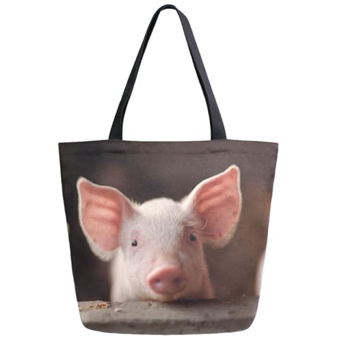 Pigsty Funny Piggy Extra Large Canvas Gym Shoulder Tote,Durable Daily Reusable Top Handle Bag for Mens Womens Yoga Weekender Picnic Beach Travel Market Shopping