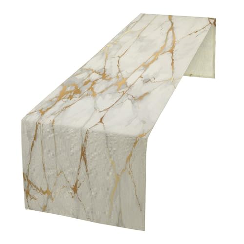 White Marble Table Runner Gold Textures Pattern Table Runner Table