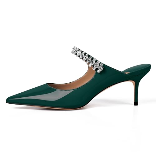Image of XINIUNIU Heeled Mules for Women Rhinestone Heels Pointed Toe Slip On 2.5 Inch Kitten Stiletto Closed Toe Sandals Dress Wedding Pump Shoes