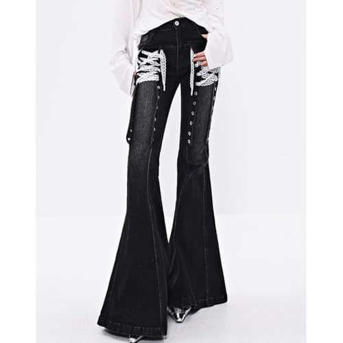 Y2K Harajuku High Waisted Denim Pants for Women Fashion Vintage Lace Drawstring Gradual Bell Bottom Jeans3
