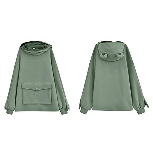 Cute Frog Hoodies For Teen Girls Zipper Mouth Hooded Sweatshirt Kawaii Long Sleeve Shirts Trendy Novelty Tunic Tops #TOP2