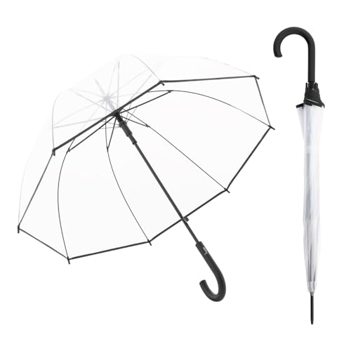 derby Langschirm Hit Lang AC Transparent Schwarz I Durchsichtiger Regenschirm mit Duomatic-Funktion I Öffnen auf Knopfdruck I Glockenform I Stabil & windresistent I Damen Regenschirm mit Drucktaste