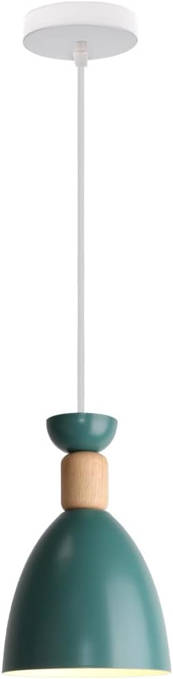 Modern Kitchen Pendant Lighting Over Island in Green Design Kids Room Bedroom Indoor Pendant Light Fixture, Solid Wood Metal Hardwired Mounted Lamp