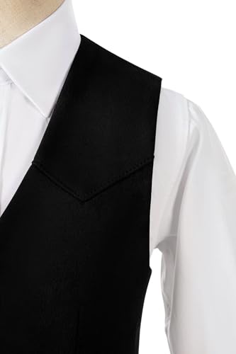 Image of Boys Vest Leather Western Cowboy Dress Vests with Pockets Vintage Suede V Neck Formal Wedding Waistcoat