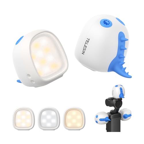 TELESIN Juego de 3 luces de llenado magnéticas Mini Monster para DJI Osmo Pocket 3, 12 horas de duración de la batería y 3 niveles de brillo ajustable, luz LED con soporte de luz de relleno para
