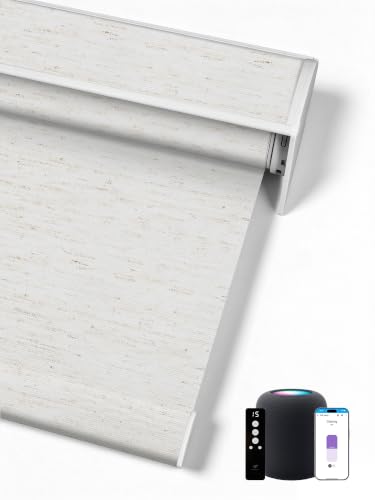 SmartWings Motorized Smart Roller Shades, 70% Blackout Linen White
