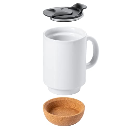 Gibson Home Modani 2 Pack Large 16.5 Oz Ceramic Mugs Set With Removable Cork Bottom And Lid - White #TOP3