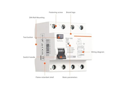Disyuntor de corriente residual de alta sensibilidad EKL6-100B para panel 2P 2