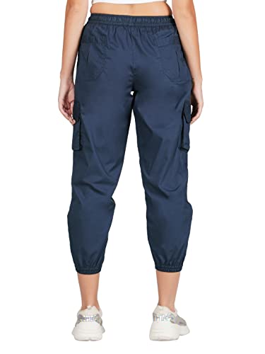 Image of fabcoast Multi-Pocket Cargo Cotton Poplin Jogger Pants for Women Summer Wear Full Elastic with Drawstring and 2 Side Pockets, 2 Back Pockets and 2 Leg Pockets