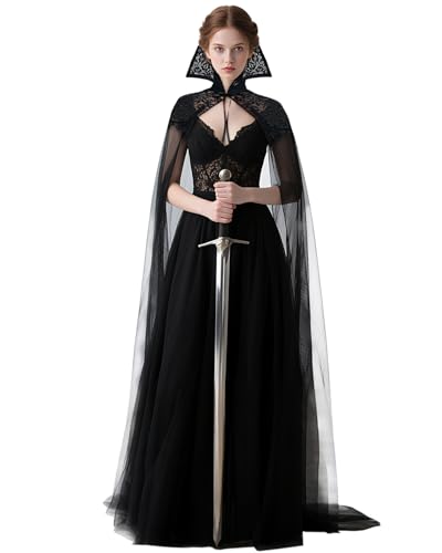 L'VOW Black Vampire Cloak with Lace Collar Women Standinng Collar...