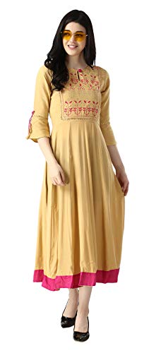 Image of OM SAI LATEST CREATION Women's Ruby Rayon Foil Printed Long Anarkali Kurti