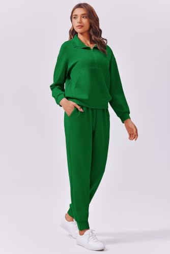 Image of PINSPARK 2 Piece Sets for Women Long Sleeve Half Zip Tracksuit Jogger Sets | Luxury & Coziness Fabric, Kangaroo Pocket Sweatshirt, Drawstring Joggers Pants,2026 Fall Travel Outfits Lounge Set