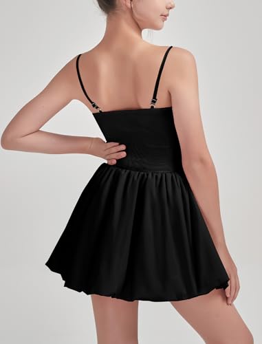 EXARUS Girls Dress Puff Bubble Ruched Teen Adjustable Spaghetti Strap Summer Casual Cami Mini Dresses2