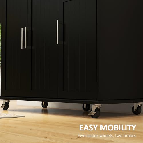 HOMCOM Kitchen Island with Storage, Rolling Kitchen Island on Wheels with Drawer, 3 Cabinets, Stainless Steel Countertop, Spice Rack and Towel Rack, Black - Image 5