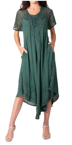 Image of Sakkas Egan Long Embroidered Caftan Dress /Cover Up with Embroidered Cap Sleeves