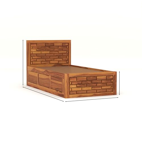 Image of Solid Sheesham Wood Single Size Bed with Box Storage for Bedroom Living Room Single Cot for Home Wooden Palang for Hotel (Honey, Size 6 * 3)